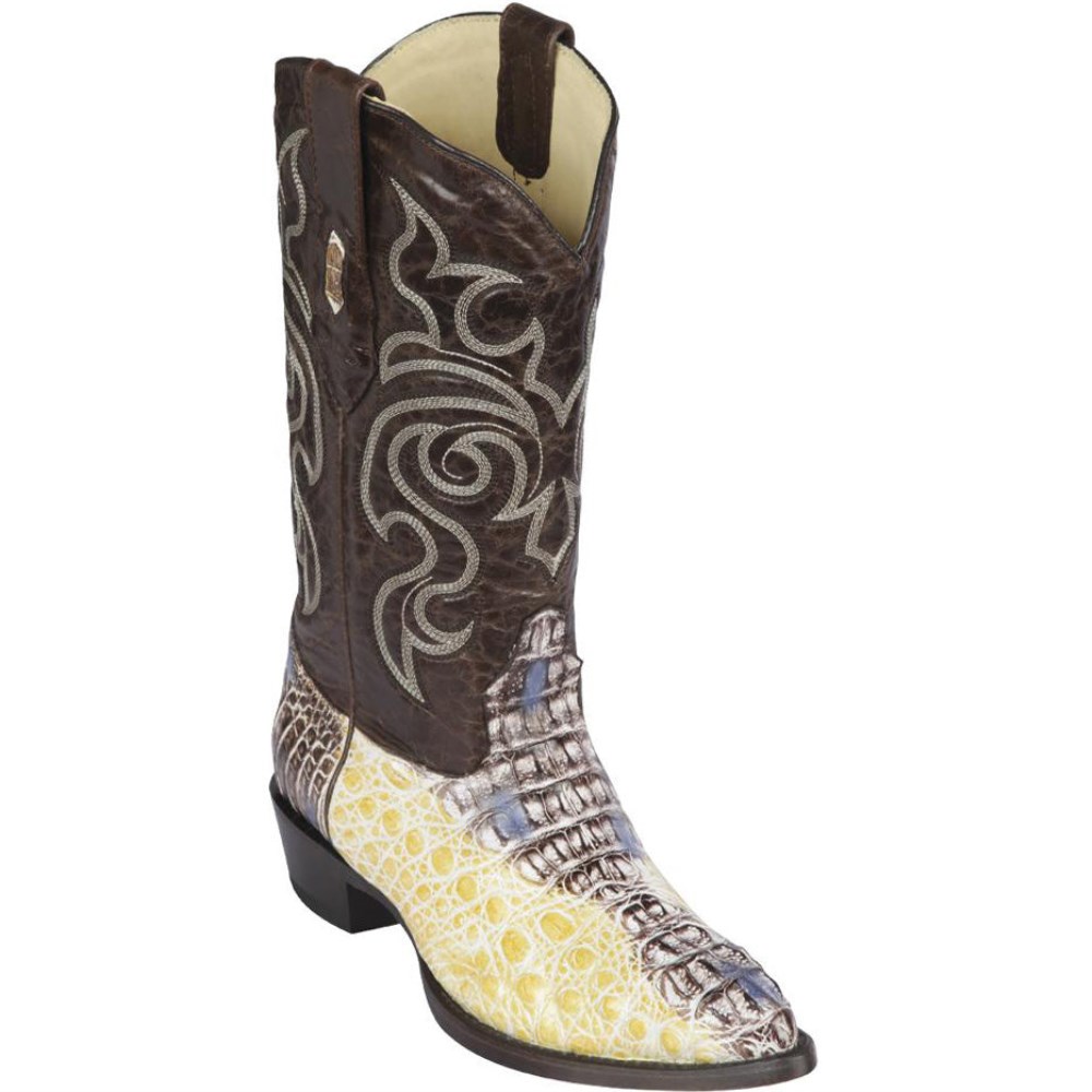 Los Altos | Natural Caiman Hornback J-Toe Cowboy Boots | Natural