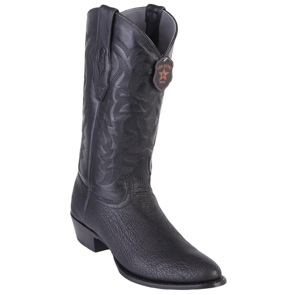 Los Altos | Sharkskin Round Toe Cowboy Boots | Black