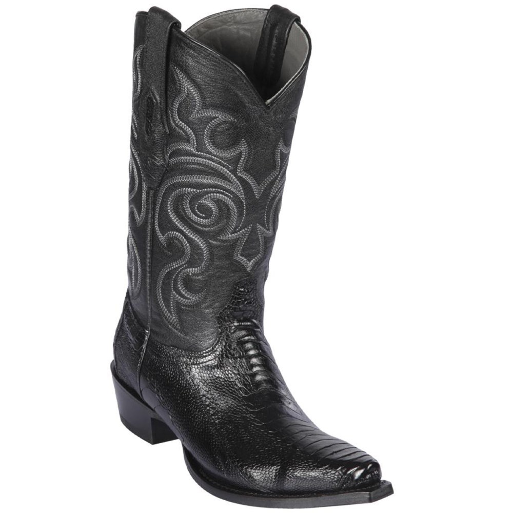 Los Altos | Black Ostrich Leg Snip Toe Western Boots | Black