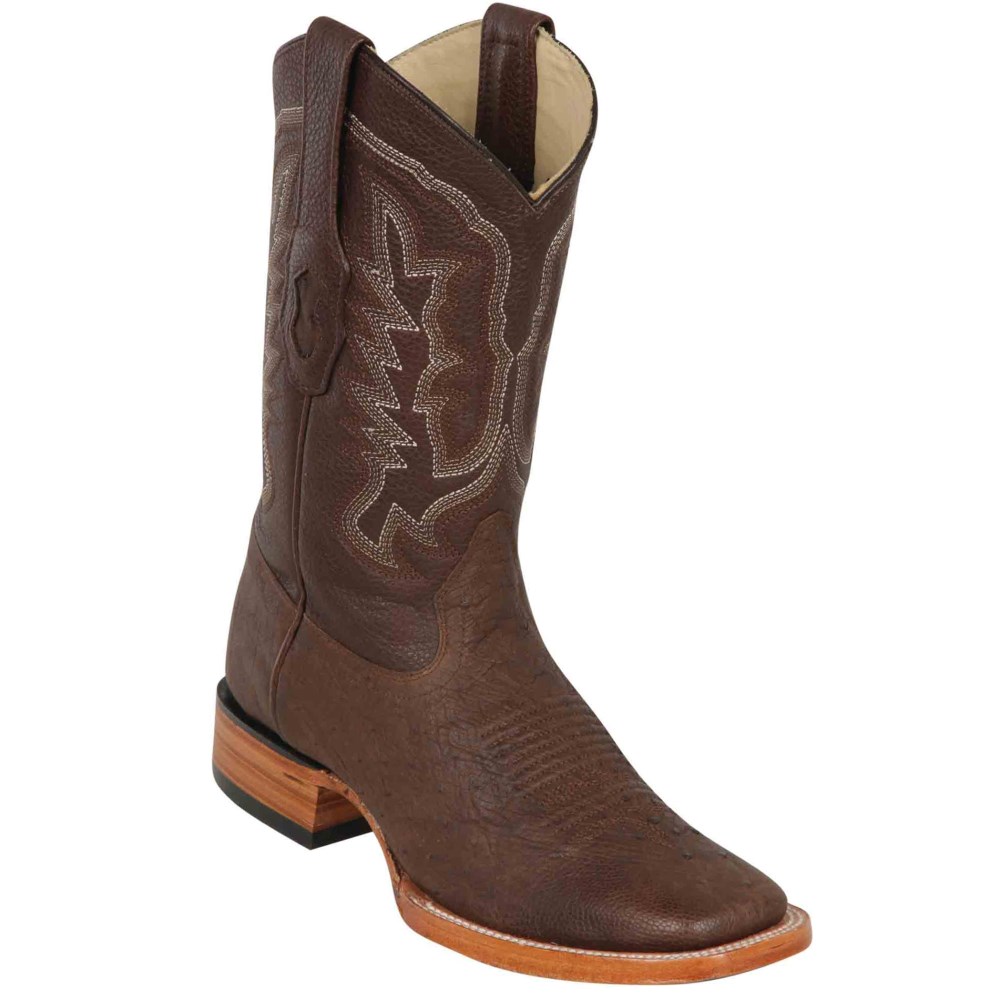 Los Altos | Brown Square Toe Smooth Ostrich Cowboy Boots | Grass