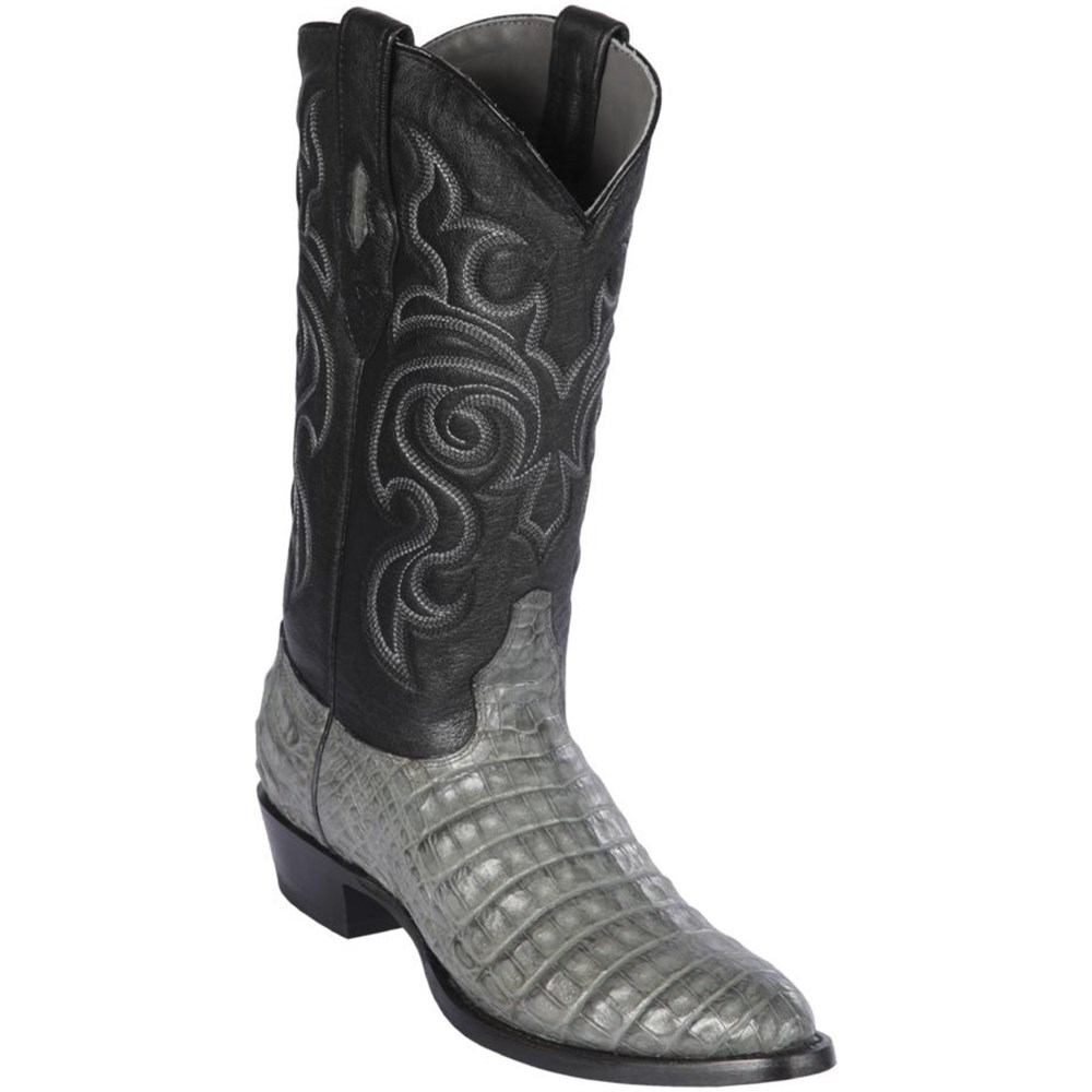 Los Altos | Grey Caiman Belly Round Toe Western Boots | Gray