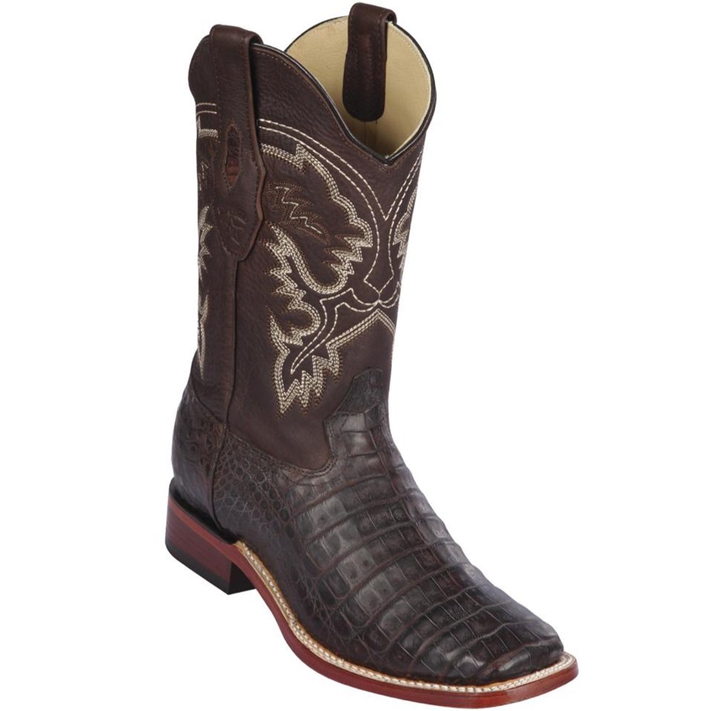 Los Altos | Caiman Brown Square Toe Cowboy Boots | Brown