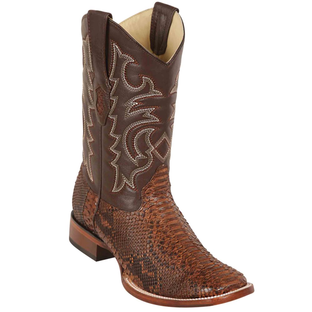 Los Altos | Brown Square Toe Western Boots Snakeskin | Porto Bro